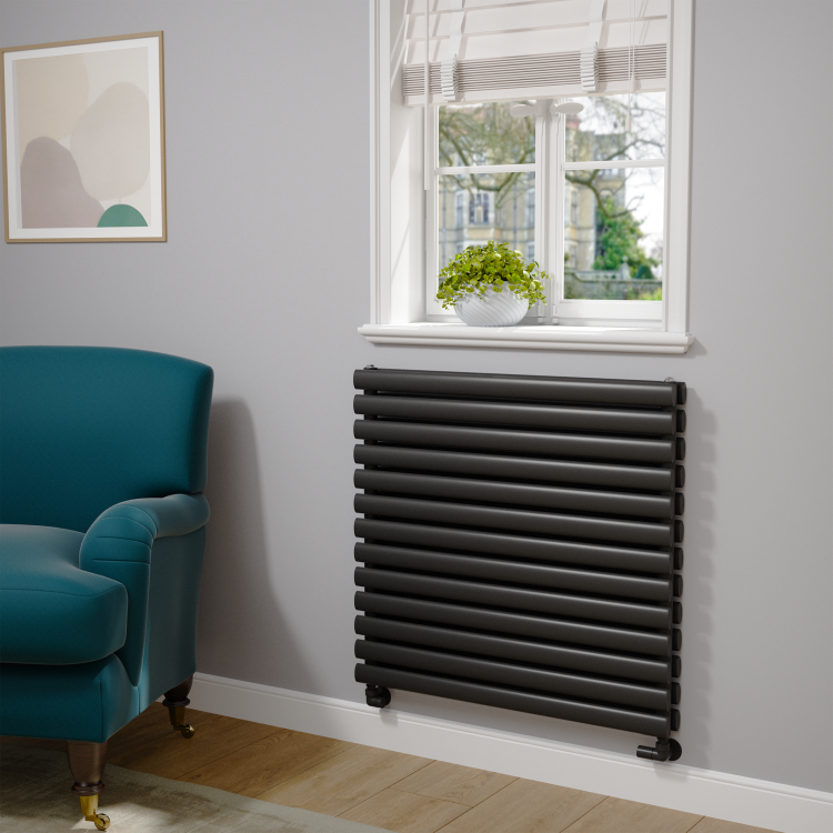 Sorrento Midnight Black Oval Designer Radiator 767x800mm Double Panel 3932 BTU