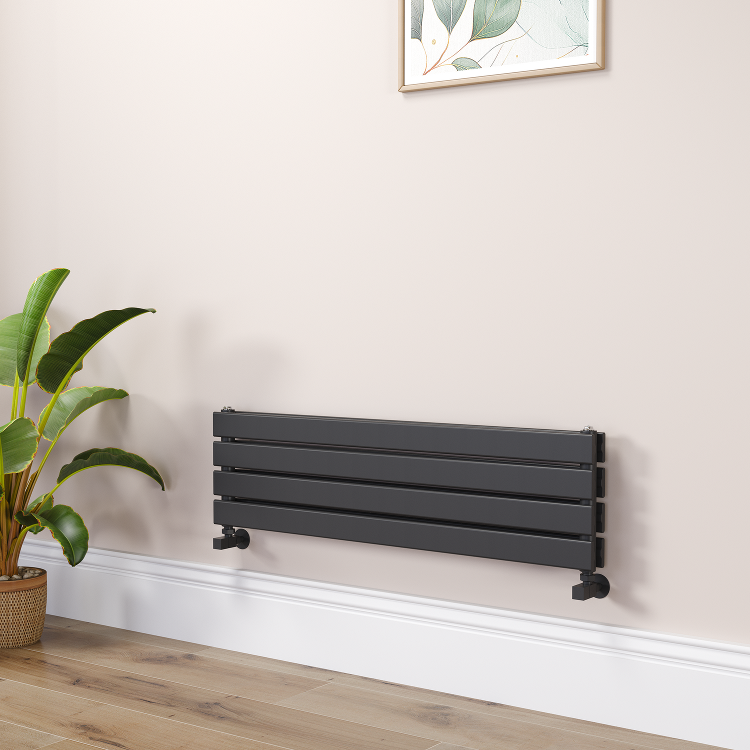 Riace Midnight  Flat Designer Radiator 280X1000mm Double Panel 1655 Btu RHD4-1000-BCF