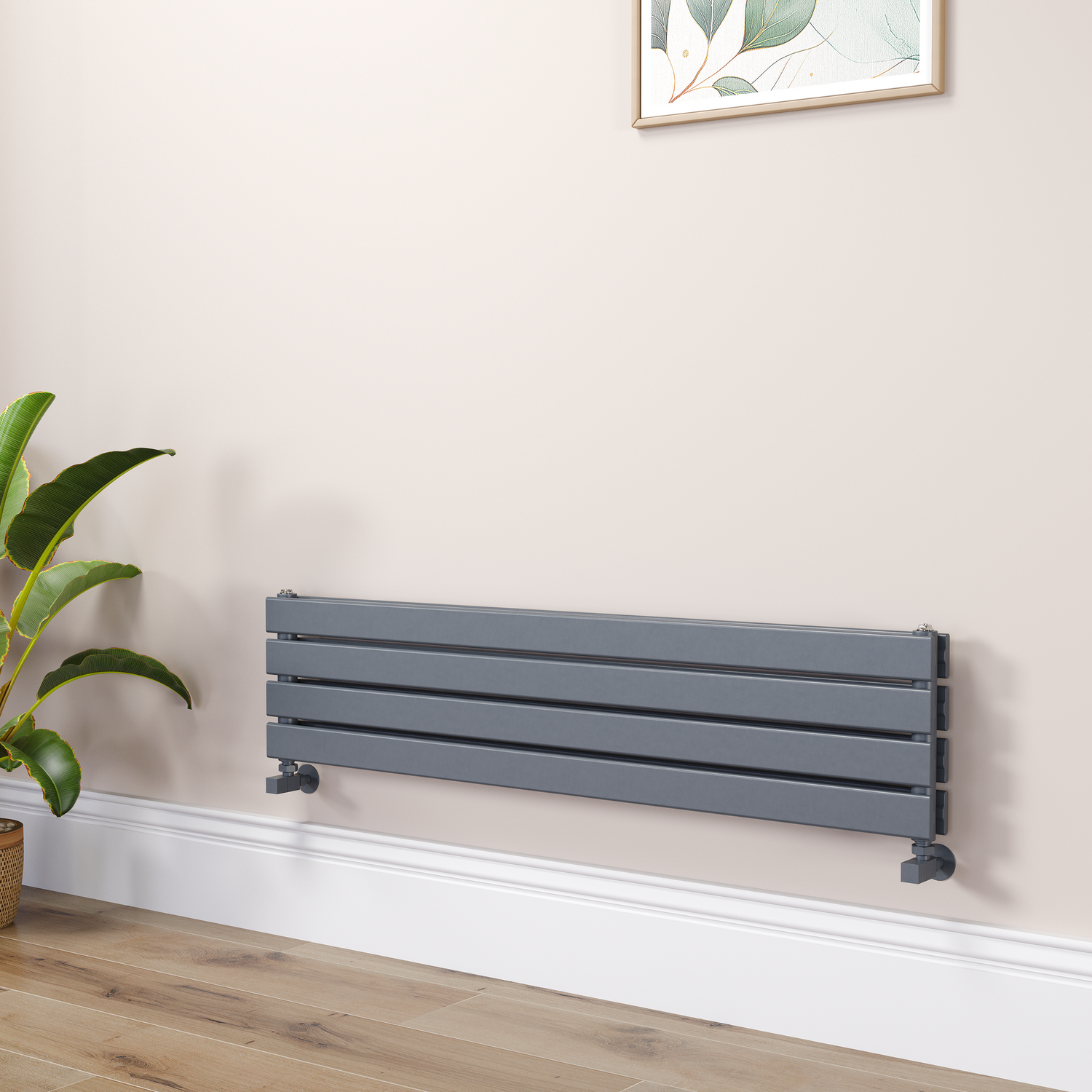 Riace Dark Grey Anthracite Flat Designer Radiator 280X1200mm Double Panel 1949 Btu RHD4-1200-DGCF