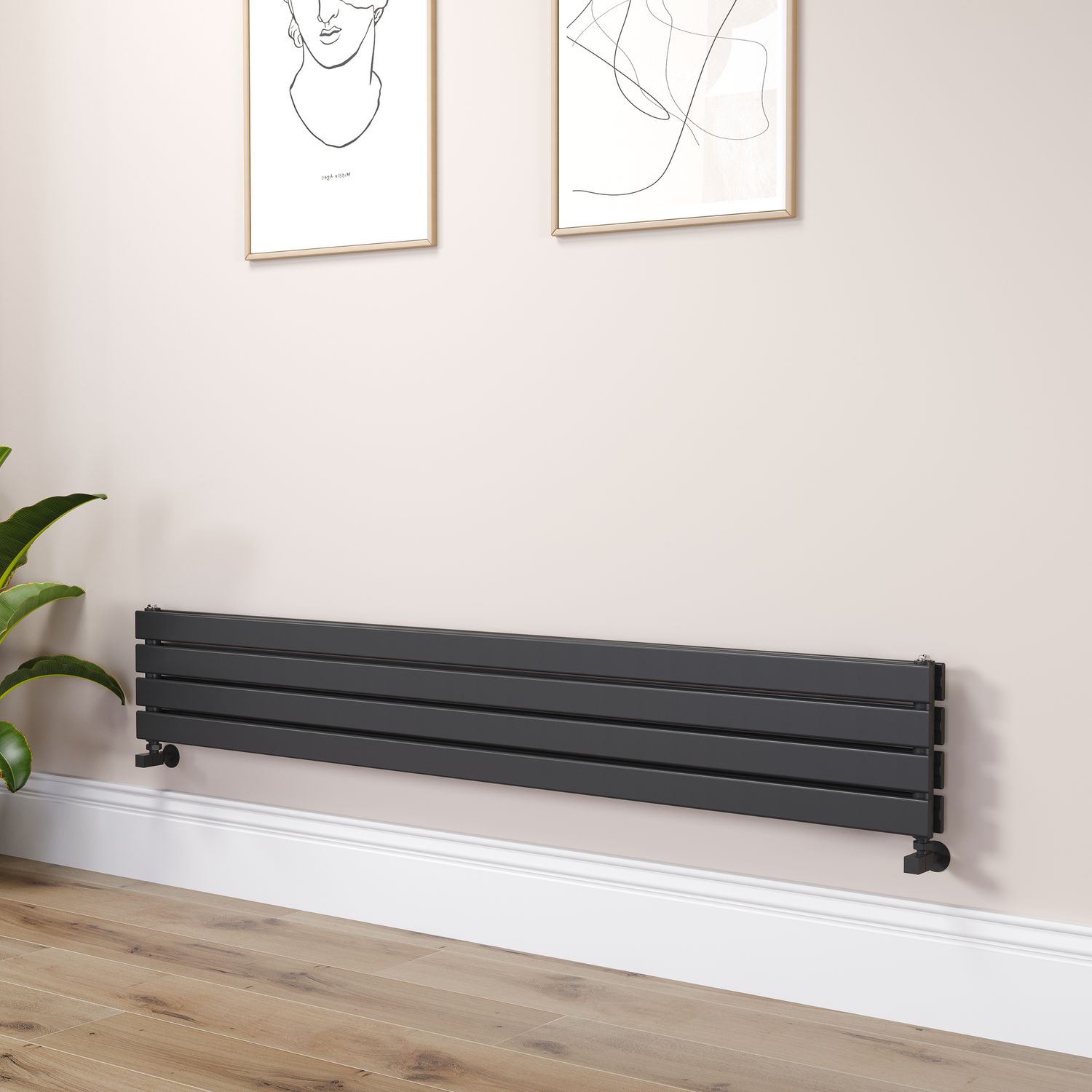 Riace Midnight  Flat Designer Radiator 280X1800mm Double Panel 2778 Btu RHD4-1800-BCF