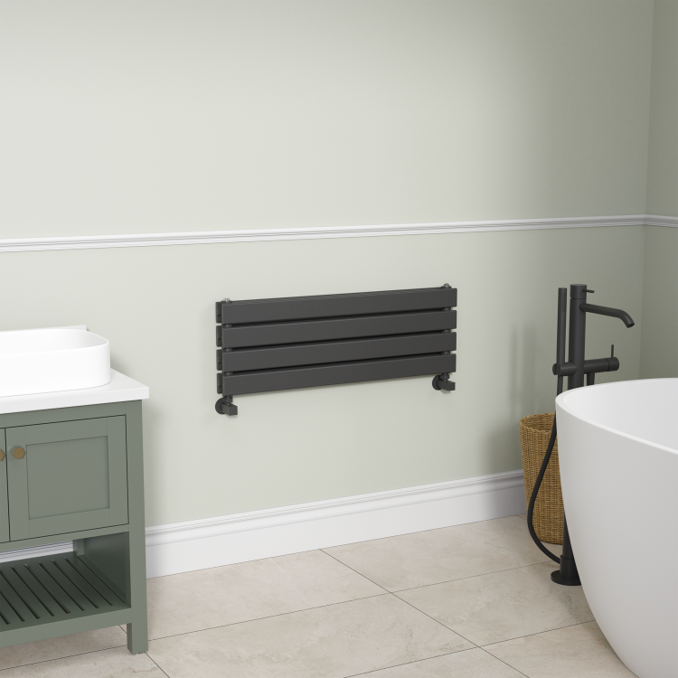 Riace Midnight Black Flat Designer Radiator 280x800mm Double Panel 1352 BTU