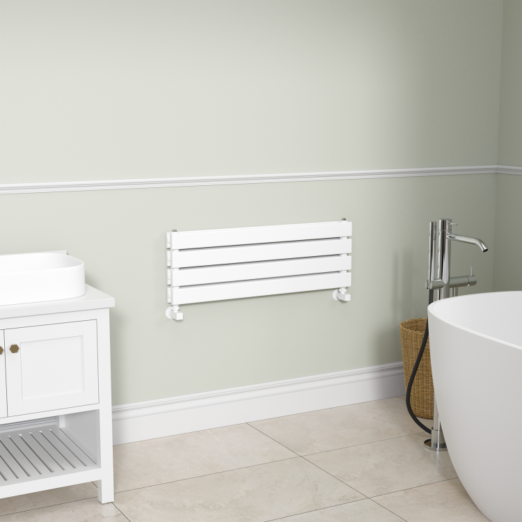 Riace White Flat Designer Radiator 280x800mm Double Panel 1352 BTU