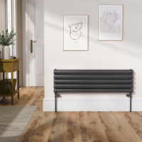 Sorrento Midnight Black Oval Designer Radiator 295x1000mm Double Panel 1846 BTU