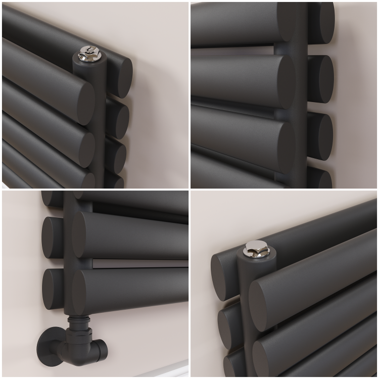Sorrento Midnight Black Oval Designer Radiator 295x1000mm Double Panel 1846 BTU