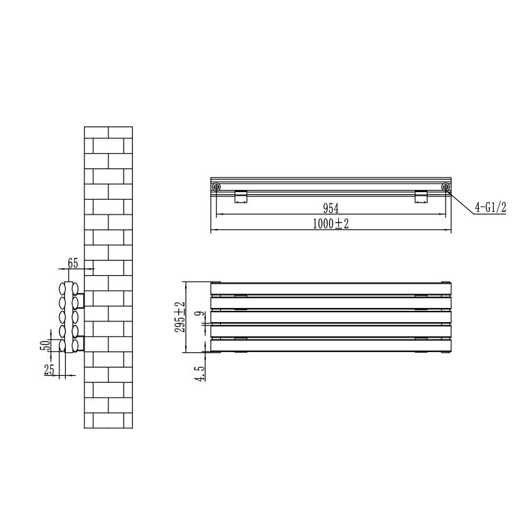 Sorrento Midnight Black Oval Designer Radiator 295x1000mm Double Panel 1846 BTU