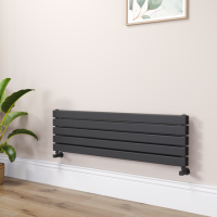 Riace Linea Midnight Black Flat Designer Radiator 350x1200mm Double Panel 2437 BTU - Horizontal Bars