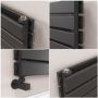Riace Linea Midnight Black Flat Designer Radiator 350x1200mm Double Panel 2437 BTU - Horizontal Bars