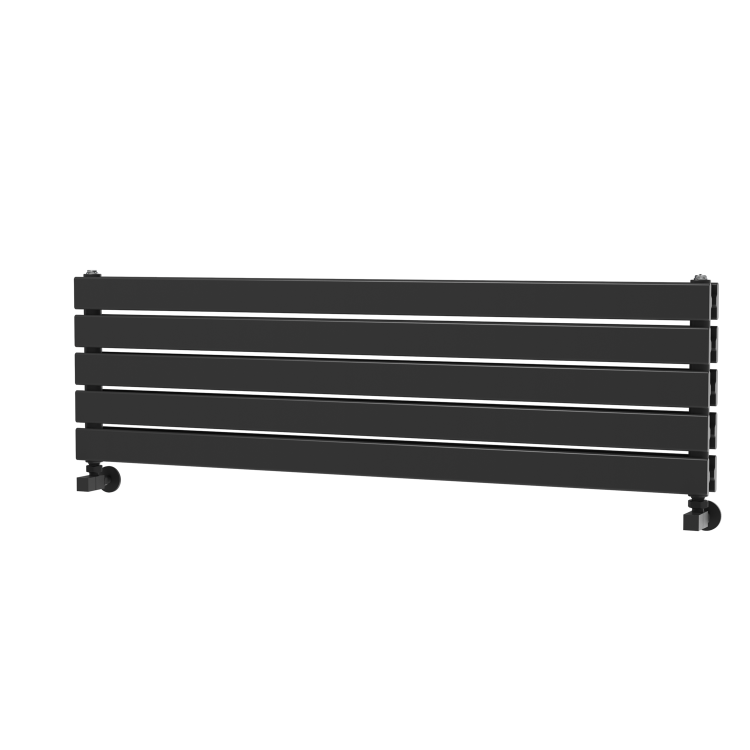 Riace Linea Midnight Black Flat Designer Radiator 350x1200mm Double Panel 2437 BTU - Horizontal Bars