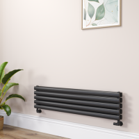 Sorrento Midnight Black Oval Designer Radiator 295x1200mm Double Panel 2177 BTU