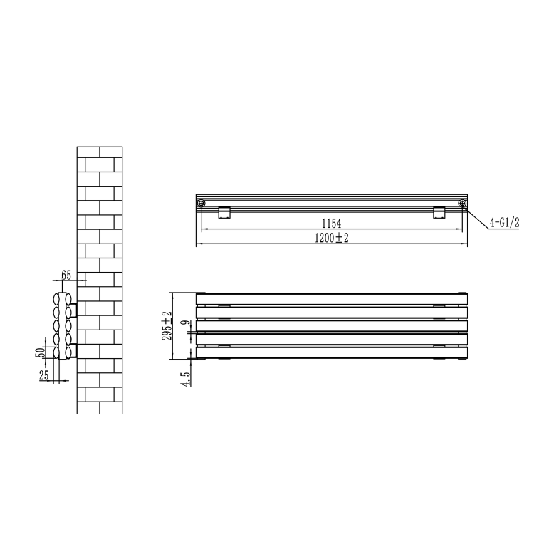 Sorrento Midnight Black Oval Designer Radiator 295x1200mm Double Panel 2177 BTU
