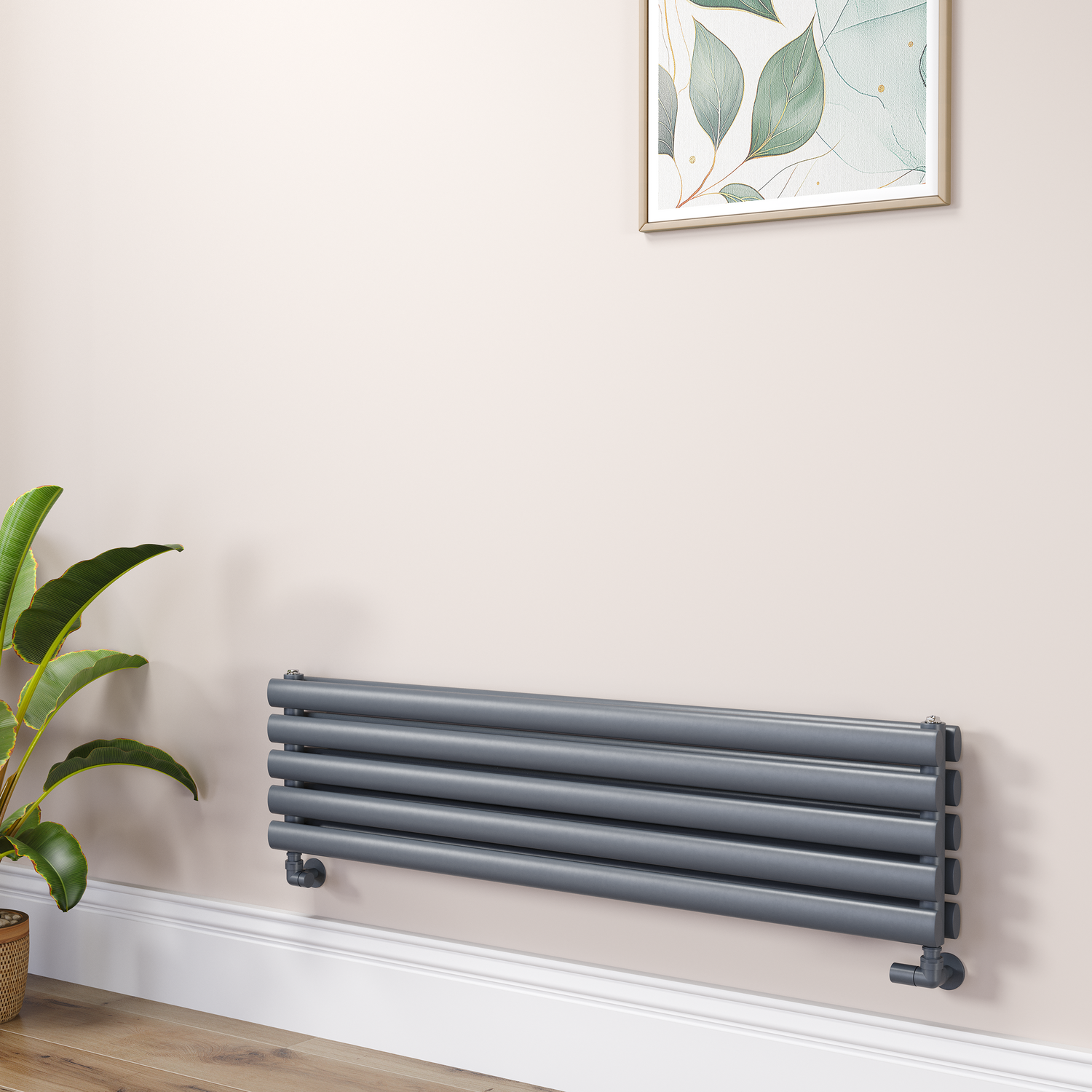 Sorrento Dark Grey Anthracite Oval Designer Radiator 295X1200mm Double Panel 2177 Btu RHD5-1200-DGCO