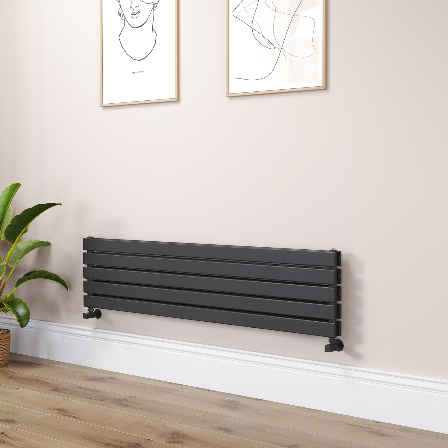 Riace Midnight  Flat Designer Radiator 350X1400mm Double Panel 2792 Btu RHD5-1400-BCF