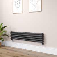 Sorrento Midnight Black Oval Designer Radiator 295x1400mm Double Panel 2509 BTU