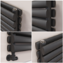 Sorrento Midnight Black Oval Designer Radiator 295x1400mm Double Panel 2509 BTU