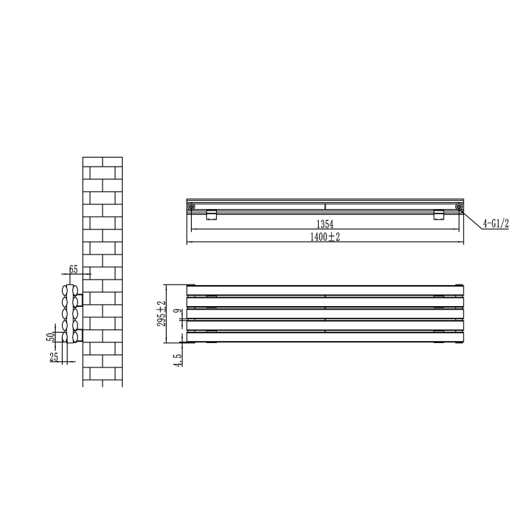 Sorrento Dark Grey Anthracite Oval Designer Radiator 295x1400mm Double Panel 2509 BTU