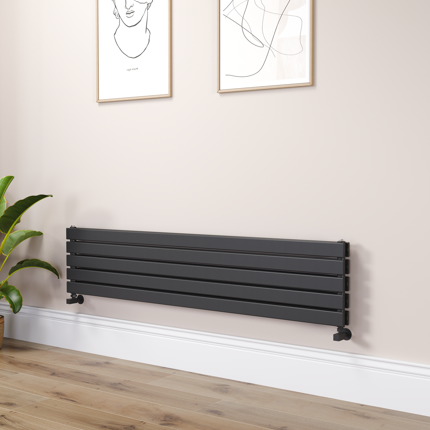 Riace Midnight  Flat Designer Radiator 350X1600mm Double Panel 3140 Btu RHD5-1600-BCF