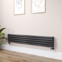 Sorrento Midnight Black Oval Designer Radiator 295x1800mm Double Panel 3171 BTU
