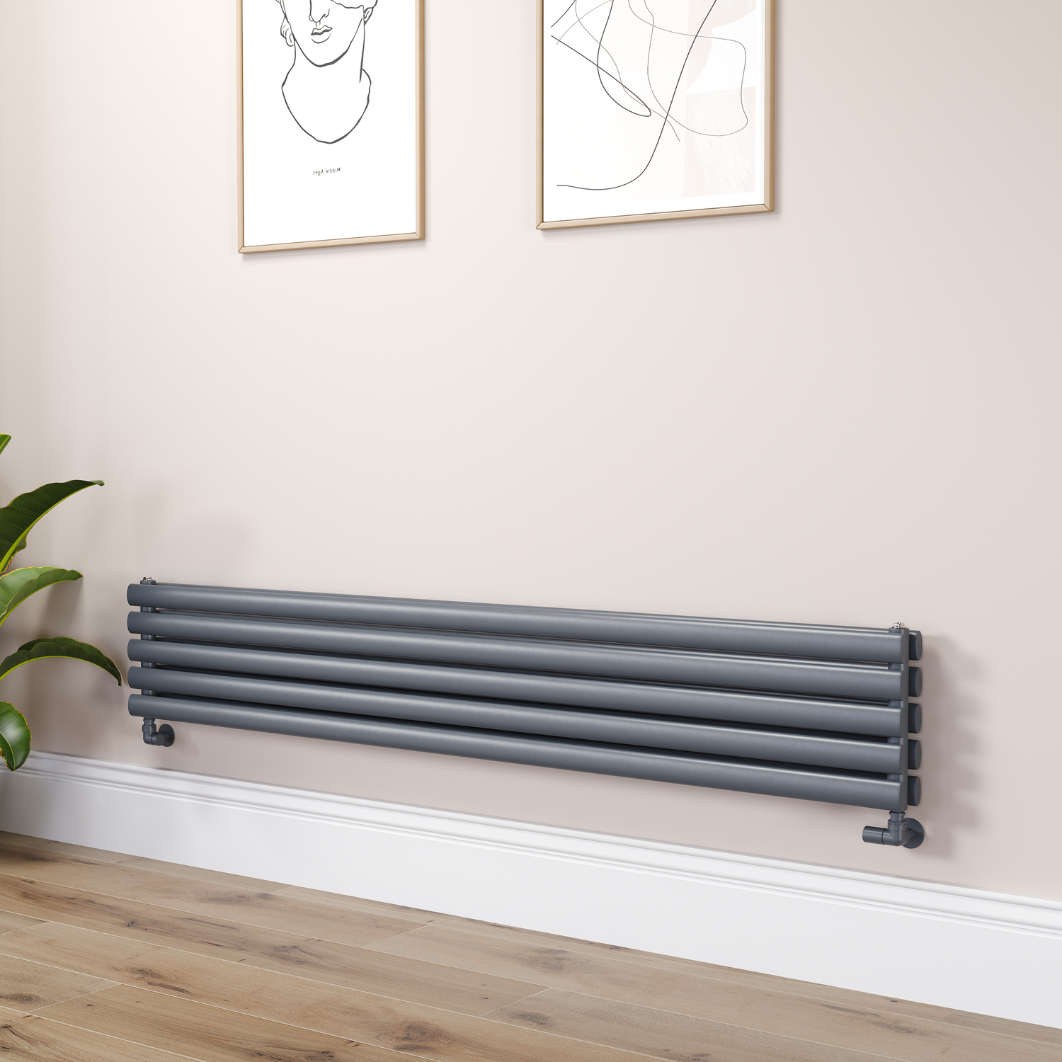 Sorrento Dark Grey Anthracite Oval Designer Radiator 295X1800mm Double Panel 3171 Btu RHD5-1800-DGCO