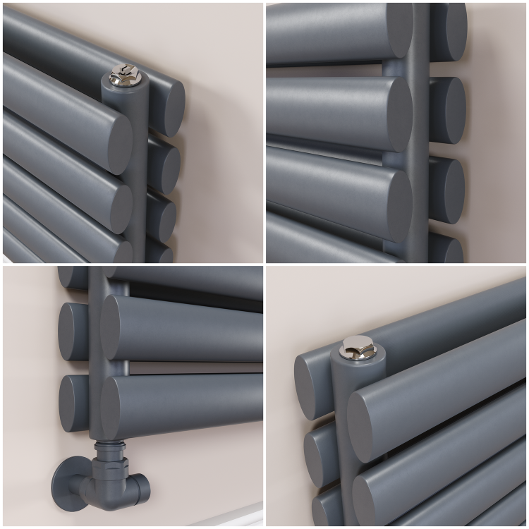 Sorrento Dark Grey Anthracite Oval Designer Radiator 295x1800mm Double Panel 3171 BTU