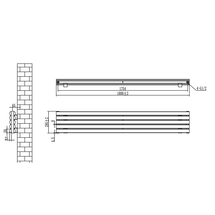 Sorrento White Oval Designer Radiator 295x1800mm Double Panel 3171 BTU