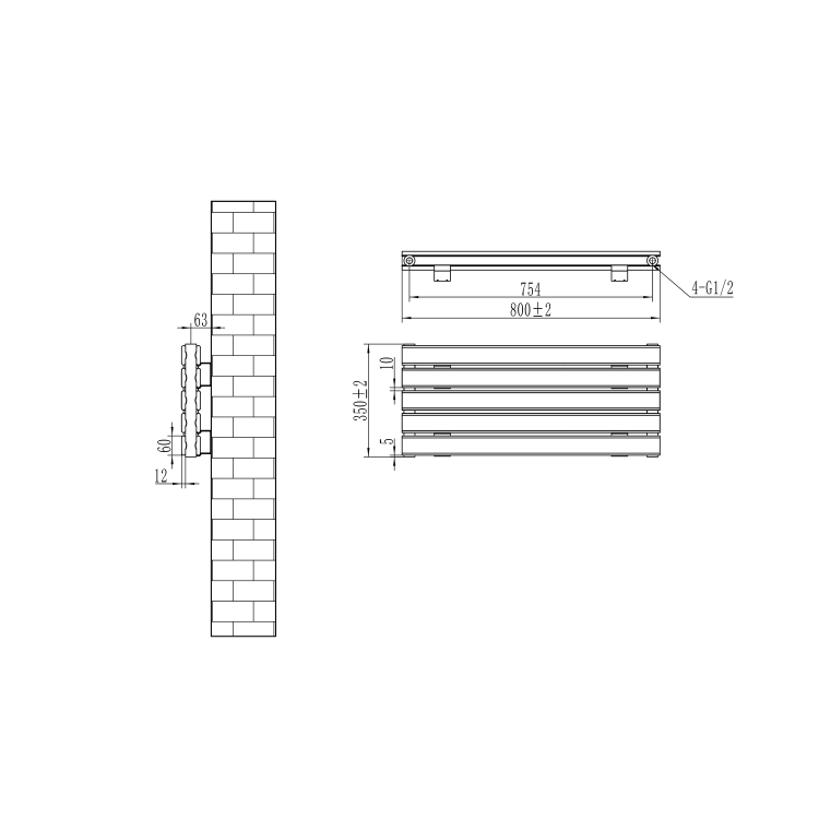 Riace White Flat Designer Radiator 350x800mm Double Panel 1693 BTU