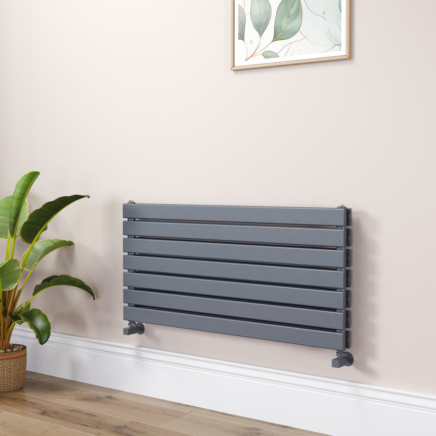Riace Dark Grey Anthracite Flat Designer Radiator 490X1000mm Double Panel 2898 Btu RHD7-1000-DGCF
