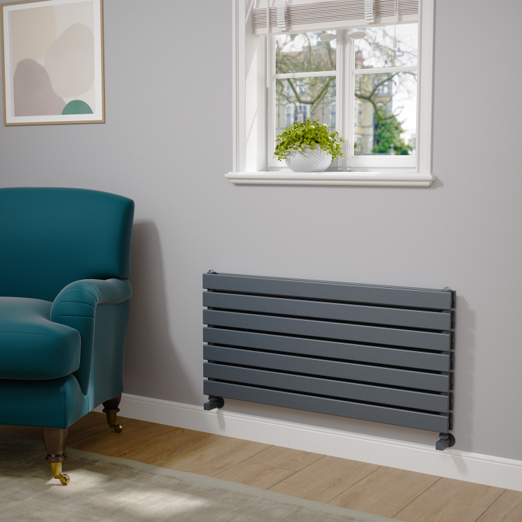 Riace Dark Grey Anthracite Flat Designer Radiator 490x1000mm Double Panel 2898 BTU