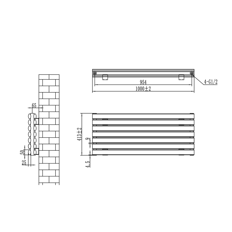Sorrento Dark Grey Anthracite Oval Designer Radiator 413x1000mm Double Panel 2584 BTU
