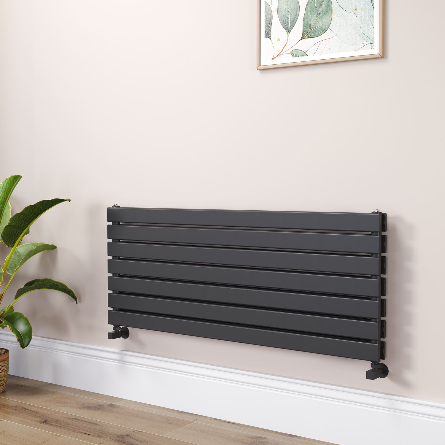 Riace Midnight  Flat Designer Radiator 490X1200mm Double Panel 3410 Btu RHD7-1200-BCF