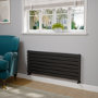 Riace Linea Midnight Black Flat Designer Radiator 490x1200mm Double Panel 3410 BTU - Horizontal Bars