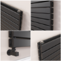 Riace Linea Midnight Black Flat Designer Radiator 490x1200mm Double Panel 3410 BTU - Horizontal Bars
