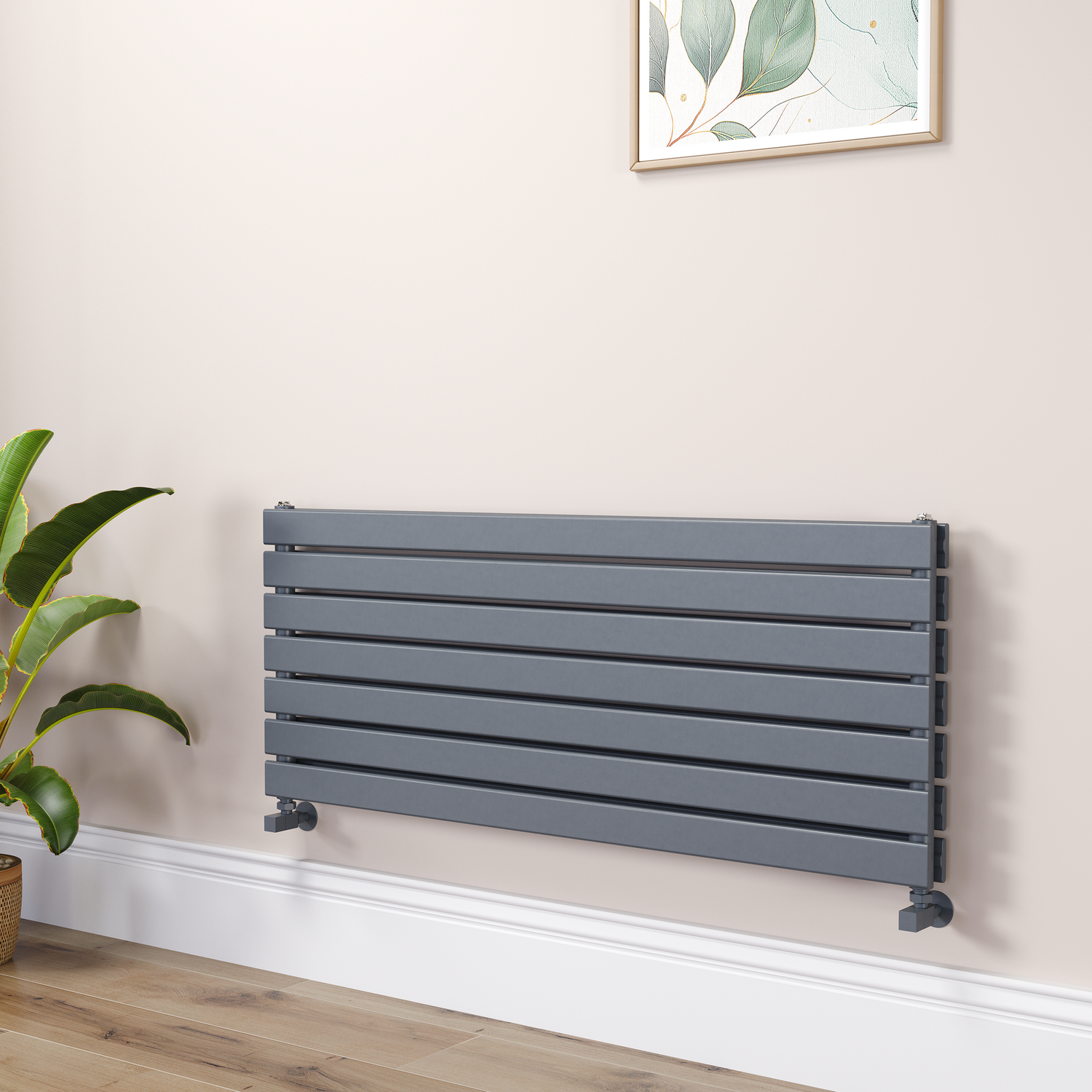 Riace Dark Grey Anthracite Flat Designer Radiator 490X1200mm Double Panel 3410 Btu RHD7-1200-DGCF