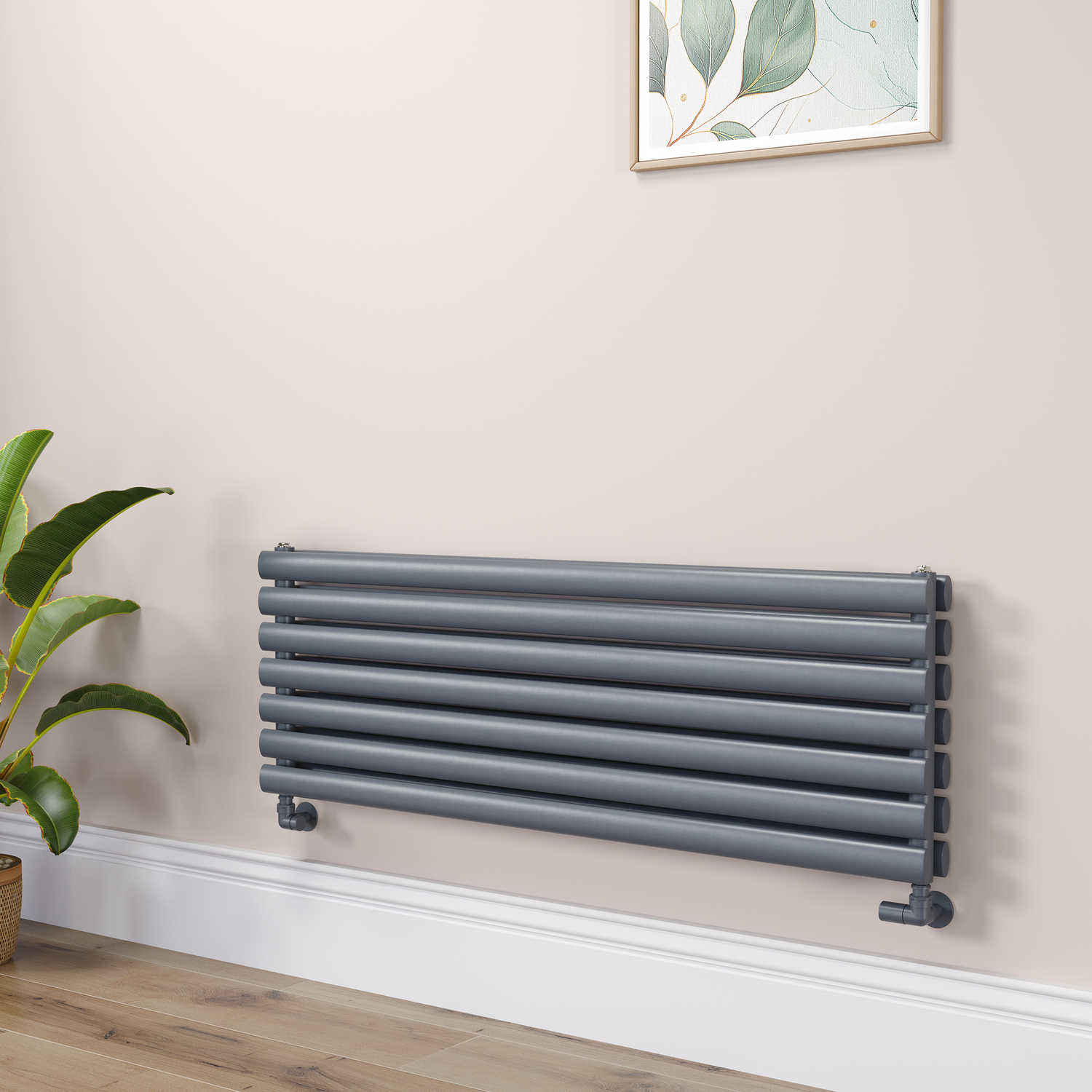 Sorrento Dark Grey Anthracite Oval Designer Radiator 413X1200mm Double Panel 3048 Btu RHD7-1200-DGCO