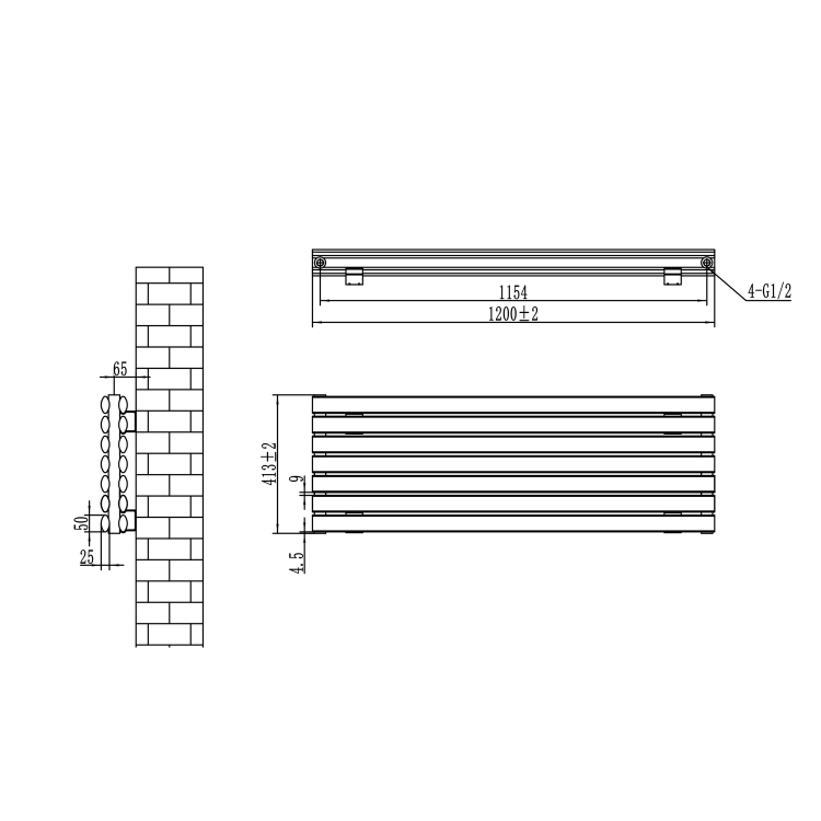Sorrento White Oval Designer Radiator 413x1200mm Double Panel 3048 BTU