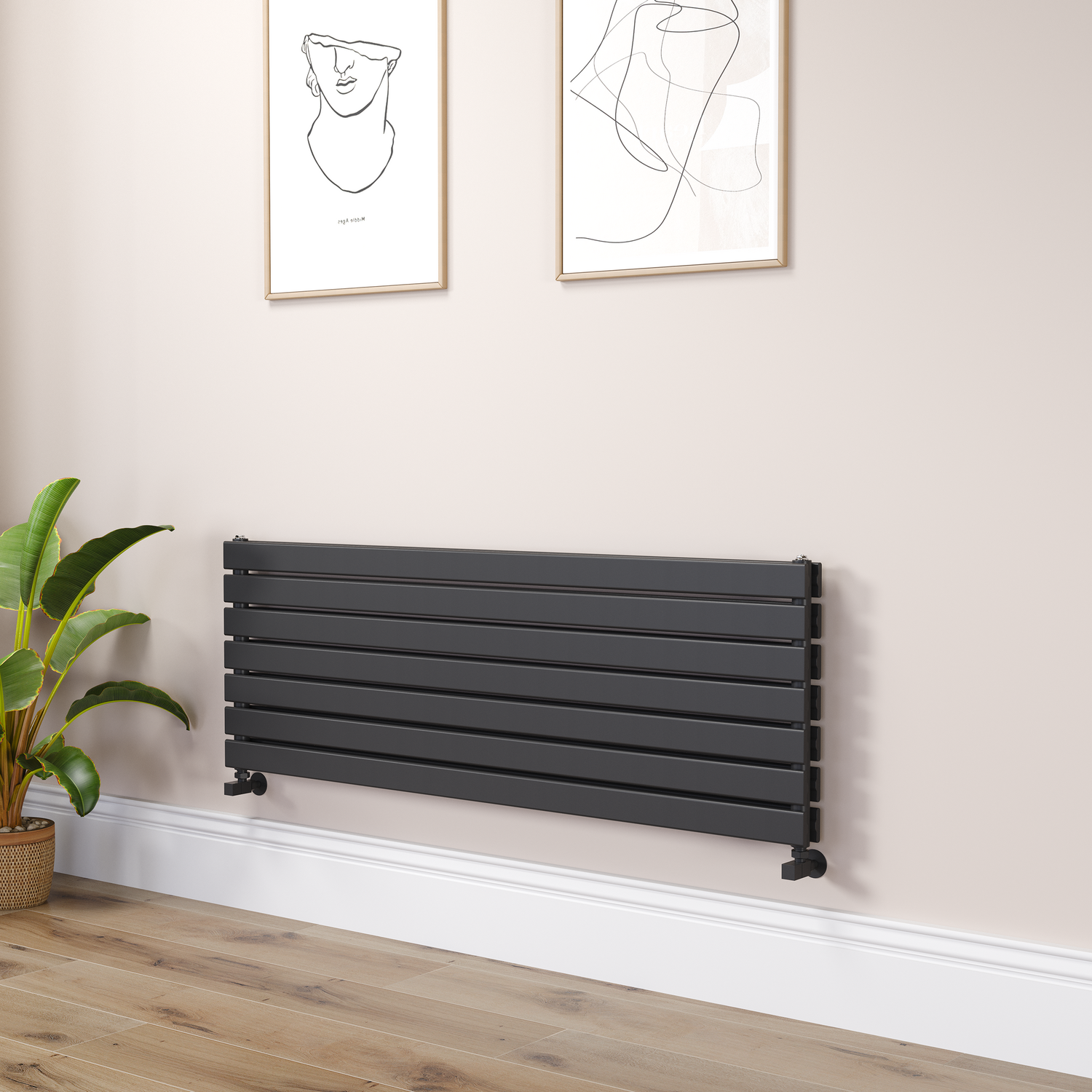 Riace Midnight  Flat Designer Radiator 490X1400mm Double Panel 3908 Btu RHD7-1400-BCF