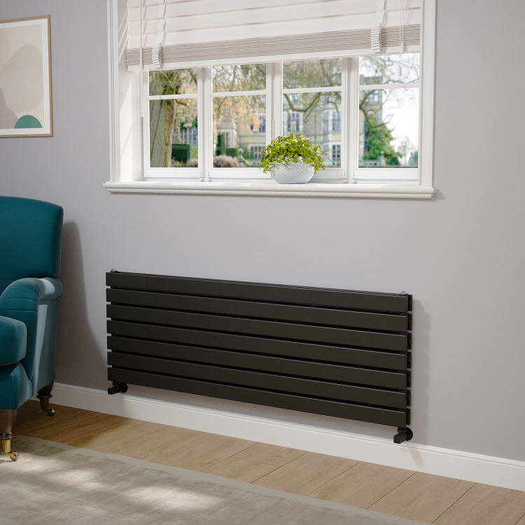Riace Midnight Black Flat Designer Radiator 490x1400mm Double Panel 3908 BTU