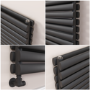 Sorrento Midnight Black Oval Designer Radiator 413x1400mm Double Panel 3509 BTU