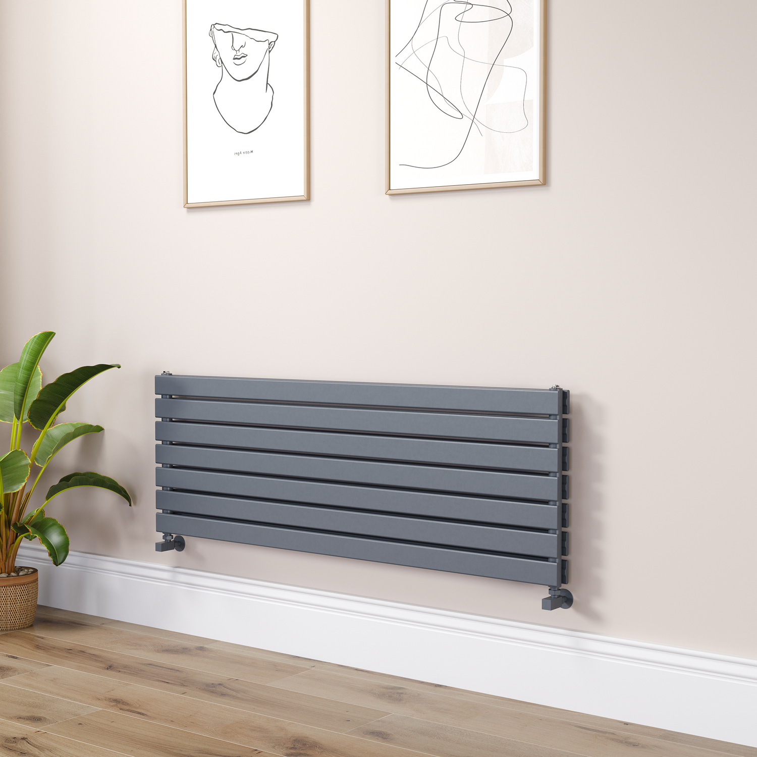 Riace Dark Grey Anthracite Flat Designer Radiator 490X1400mm Double Panel 3908 Btu RHD7-1400-DGCF