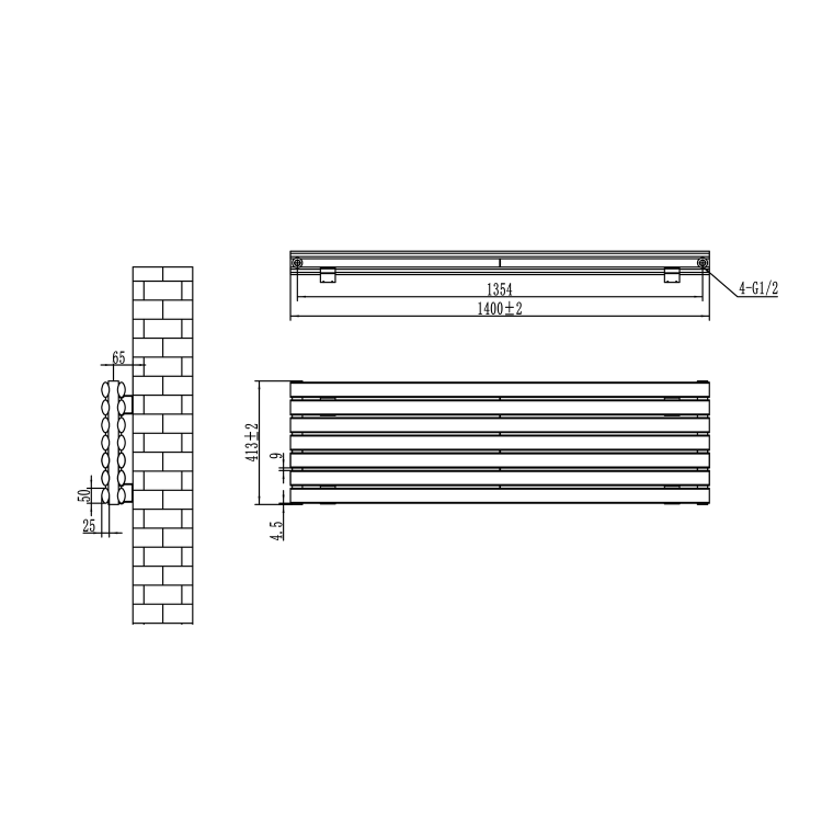Sorrento Dark Grey Anthracite Oval Designer Radiator 413x1400mm Double Panel 3509 BTU