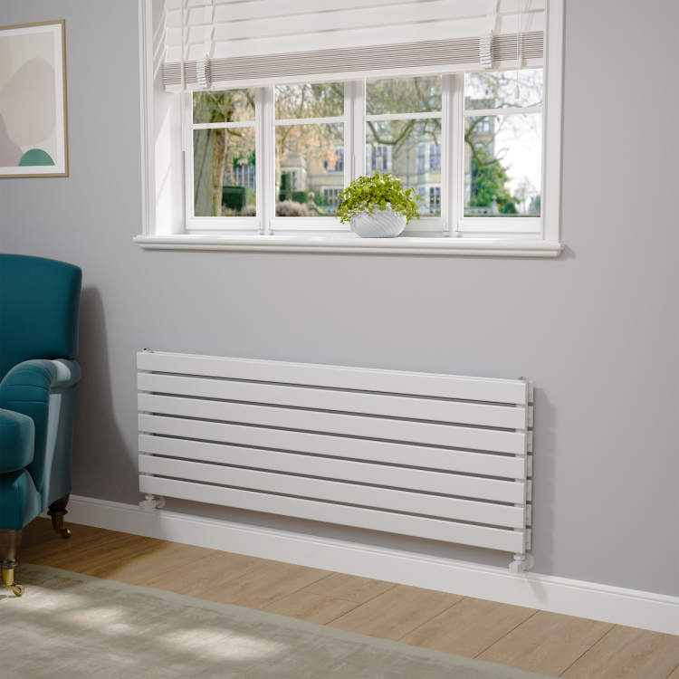 Riace White Flat Designer Radiator 490x1400mm Double Panel 3908 BTU