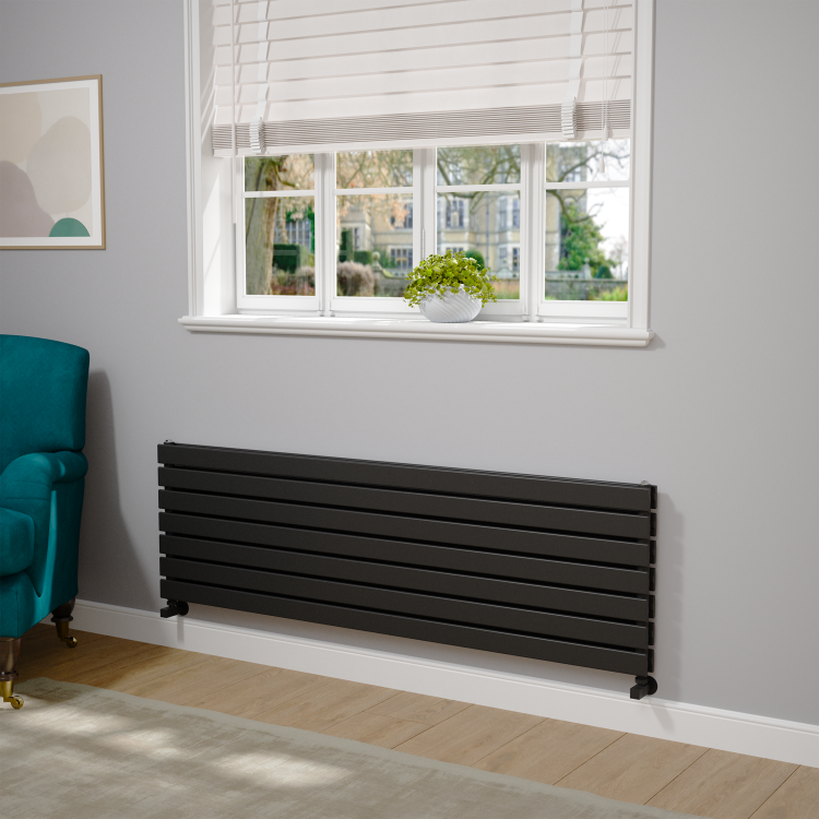 Riace Midnight Black Flat Designer Radiator 490x1600mm Double Panel 4392 BTU
