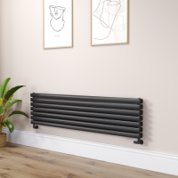 Sorrento Midnight Black Oval Designer Radiator 413x1600mm Double Panel 3973 BTU