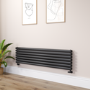 Sorrento Midnight Black Oval Designer Radiator 413x1600mm Double Panel 3973 BTU