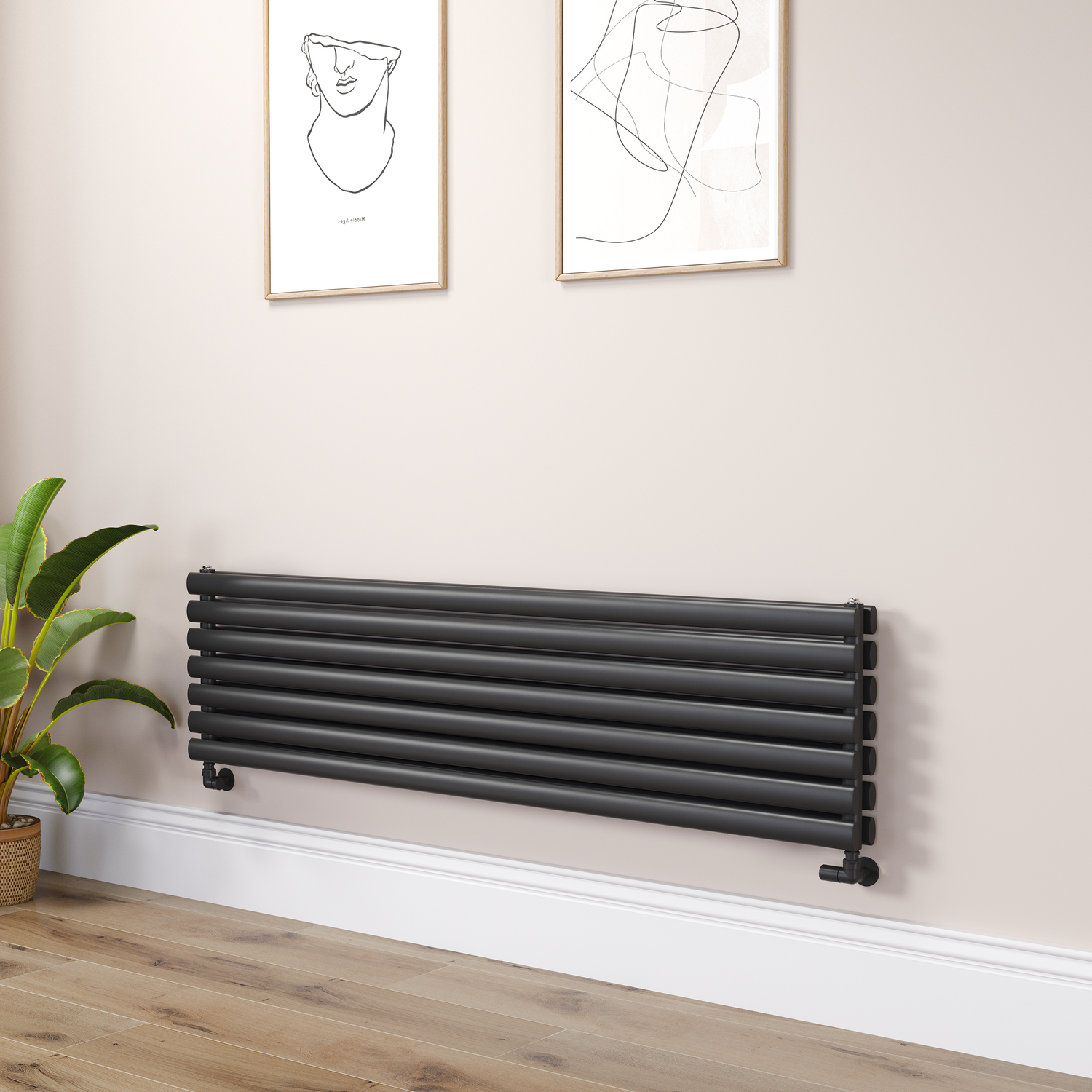 Sorrento Midnight  Oval Designer Radiator 413X1600mm Double Panel 3973 Btu RHD7-1600-BCO