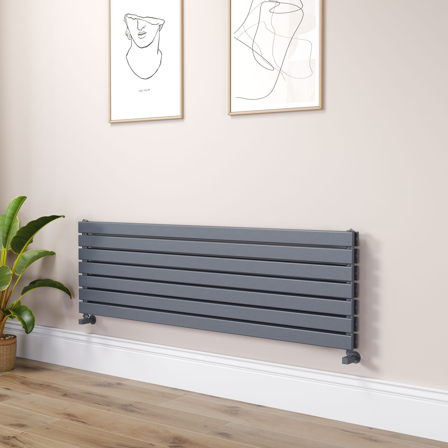 Riace Dark Grey Anthracite Flat Designer Radiator 490X1600mm Double Panel 4392 Btu RHD7-1600-DGCF