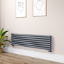 Sorrento Dark Grey Anthracite Oval Designer Radiator 413x1600mm Double Panel 3973 BTU