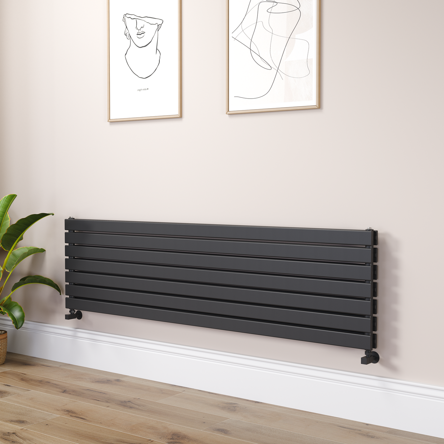 Riace Midnight  Flat Designer Radiator 490X1800mm Double Panel 4863 Btu RHD7-1800-BCF
