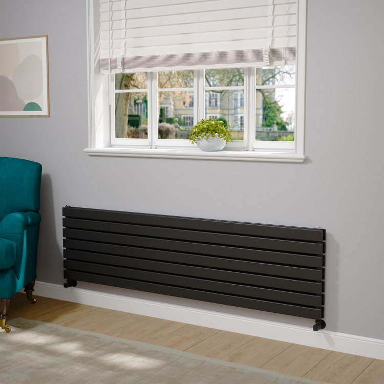 Riace Midnight Black Flat Designer Radiator 490x1800mm Double Panel 4863 BTU