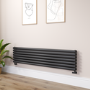 Sorrento Midnight Black Oval Designer Radiator 413x1800mm Double Panel 4437 BTU