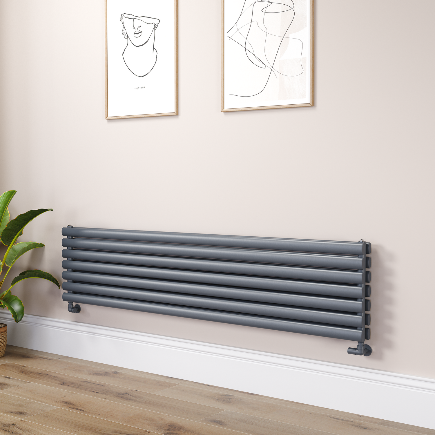 Sorrento Dark Grey Anthracite Oval Designer Radiator 413X1800mm Double Panel 4437 Btu RHD7-1800-DGCO